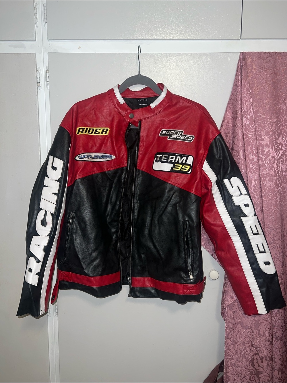 lets frans - Red & Black Racing Leather Jacket